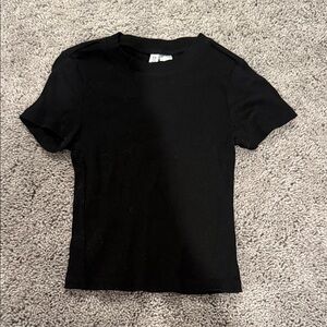 Divided Classic Black Ribbed Short Sleeve Baby Tee Cropped